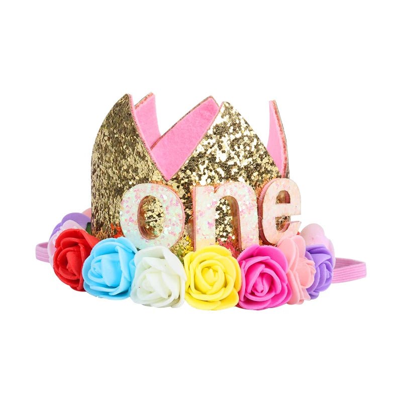 Couronne Anniversaire Bébé Fille 1 2 3 Ans – Chapeau Fleurs Rose Blanc Sequins Accessoire Photo