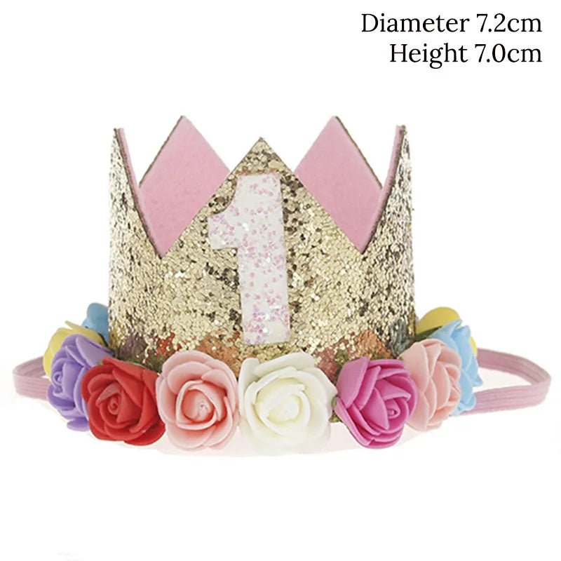 Baby Girl 1st 2nd 3rd Birthday Crown – Pink White Sequined Flower Hat Photo Prop