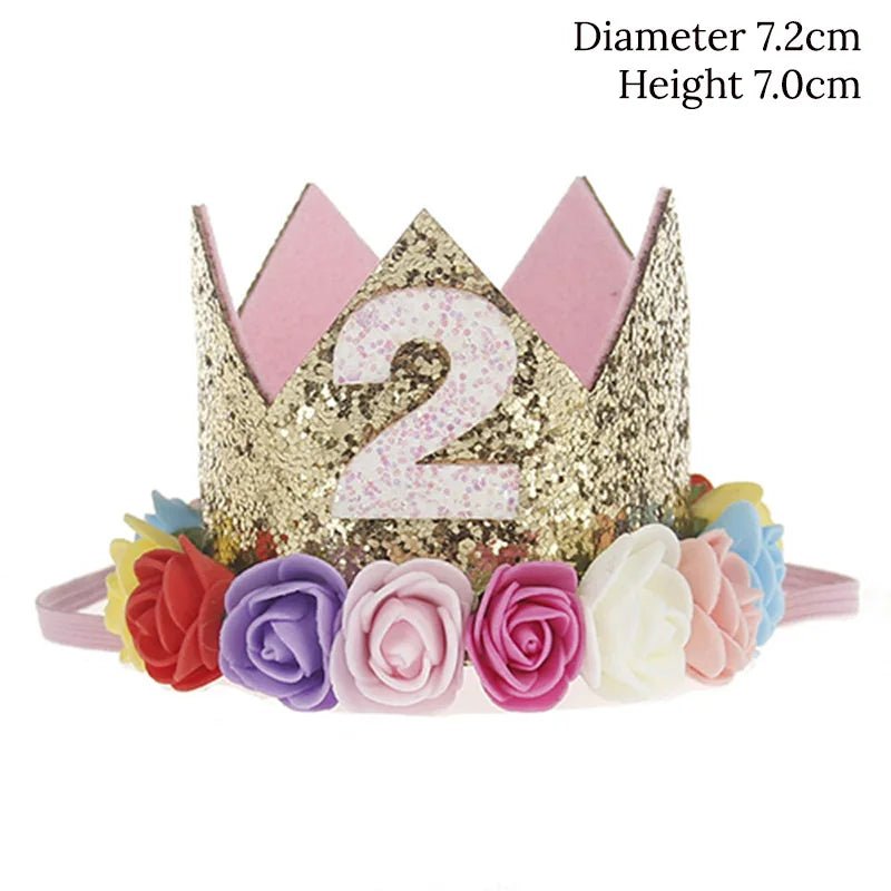 Couronne Anniversaire Bébé Fille 1 2 3 Ans – Chapeau Fleurs Rose Blanc Sequins Accessoire Photo