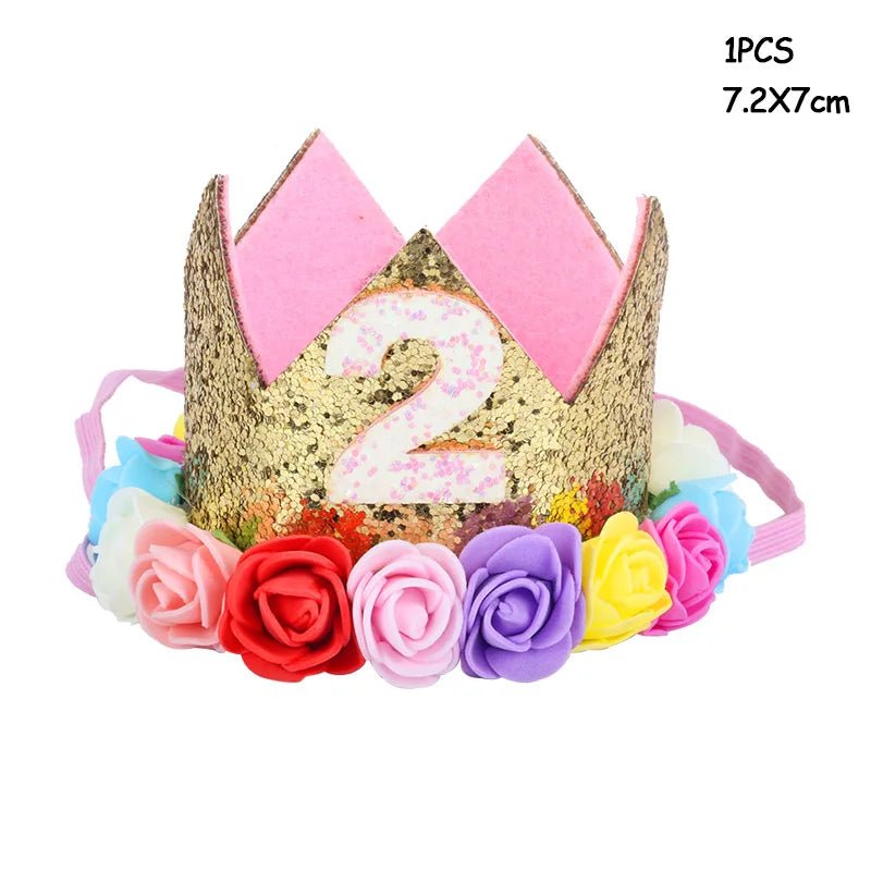 Couronne Anniversaire Bébé Fille 1 2 3 Ans – Chapeau Fleurs Rose Blanc Sequins Accessoire Photo
