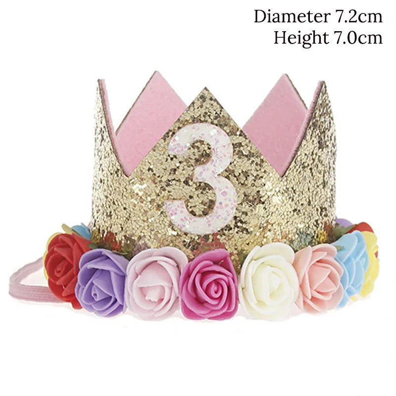 Couronne Anniversaire Bébé Fille 1 2 3 Ans – Chapeau Fleurs Rose Blanc Sequins Accessoire Photo