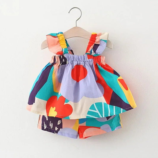 Baby Girl Summer Outfit 2 Pieces — Floral Strap Top & Casual Pants, 9M-6 Years