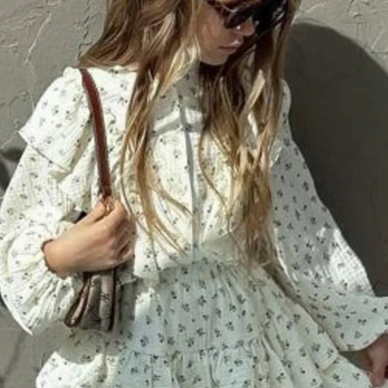 Ensemble Fille 2 Pièces — Chemise Fleurie Boutonnée & Jupe À Volants, Printemps Automne 18M-10 Ans