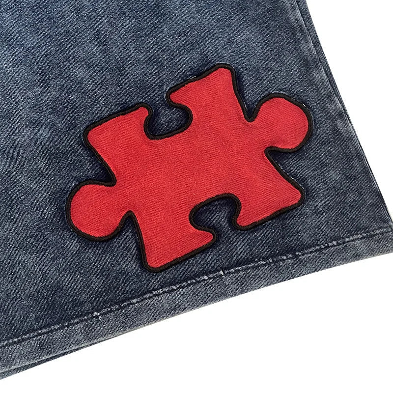 Ensemble jean bébé — Top & Pantalon Denim Tricoté Été | Fille & Garçon | Patches Rouges