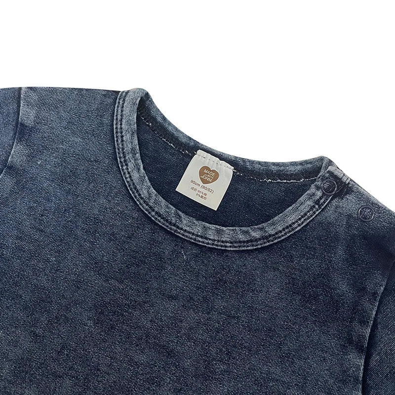 Ensemble jean bébé — Top & Pantalon Denim Tricoté Été | Fille & Garçon | Patches Rouges