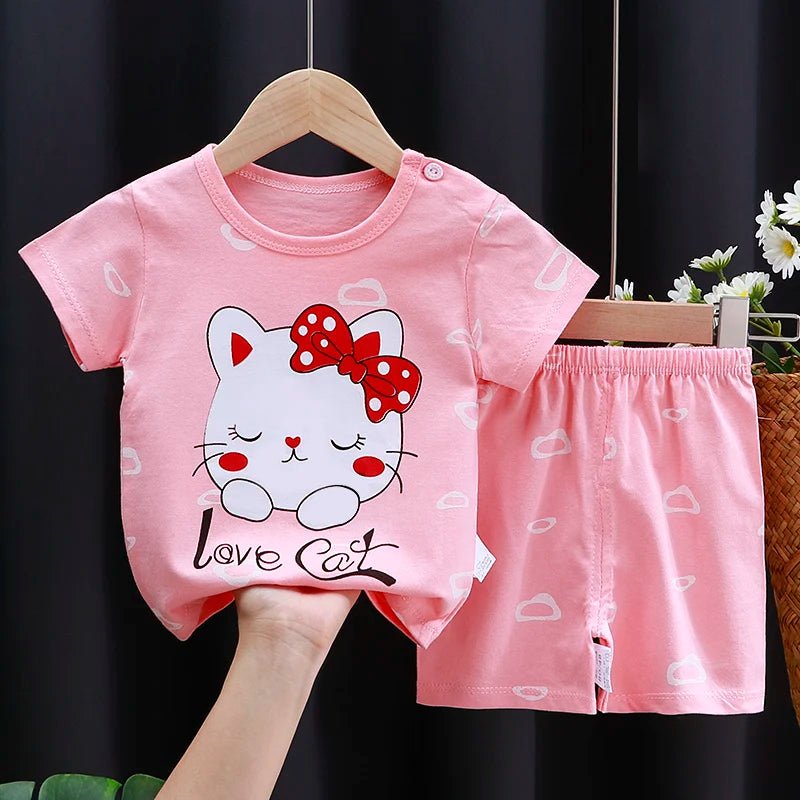 Ensemble T-Shirt & Short Bébé Été – Coton Cartoon Garçon & Fille | Tenue Casual Enfant