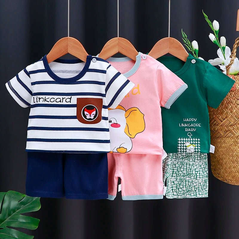 Ensemble T-Shirt & Short Bébé Été – Coton Cartoon Garçon & Fille | Tenue Casual Enfant