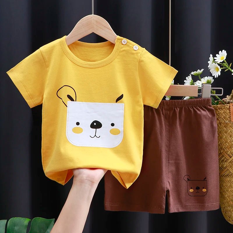 Ensemble T-Shirt & Short Bébé Été – Coton Cartoon Garçon & Fille | Tenue Casual Enfant