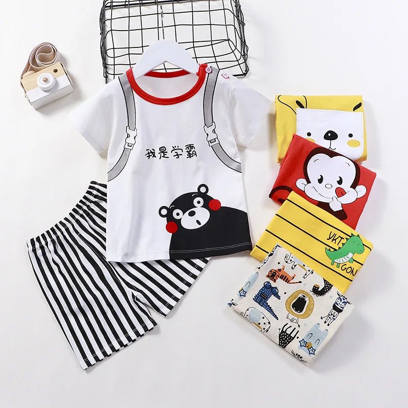 Ensemble T-Shirt & Short Bébé Été – Coton Cartoon Garçon & Fille | Tenue Casual Enfant