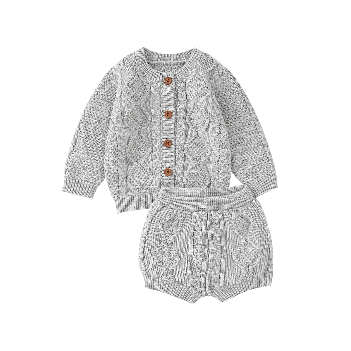 Ensemble Tricot Bébé 2 Pièces — Cardigan Coton Manches Longues & Pantalon, Unisexe 0-18 Mois
