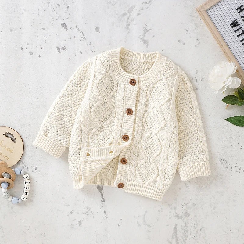 Ensemble Tricot Bébé 2 Pièces — Cardigan Coton Manches Longues & Pantalon, Unisexe 0-18 Mois