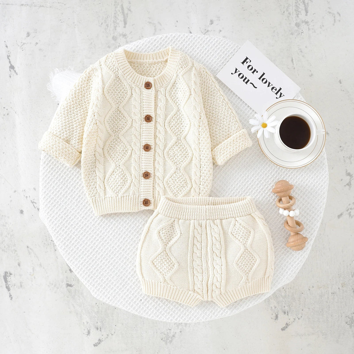 Ensemble Tricot Bébé 2 Pièces — Cardigan Coton Manches Longues & Pantalon, Unisexe 0-18 Mois