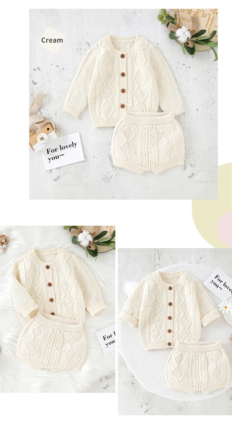 Ensemble Tricot Bébé 2 Pièces — Cardigan Coton Manches Longues & Pantalon, Unisexe 0-18 Mois