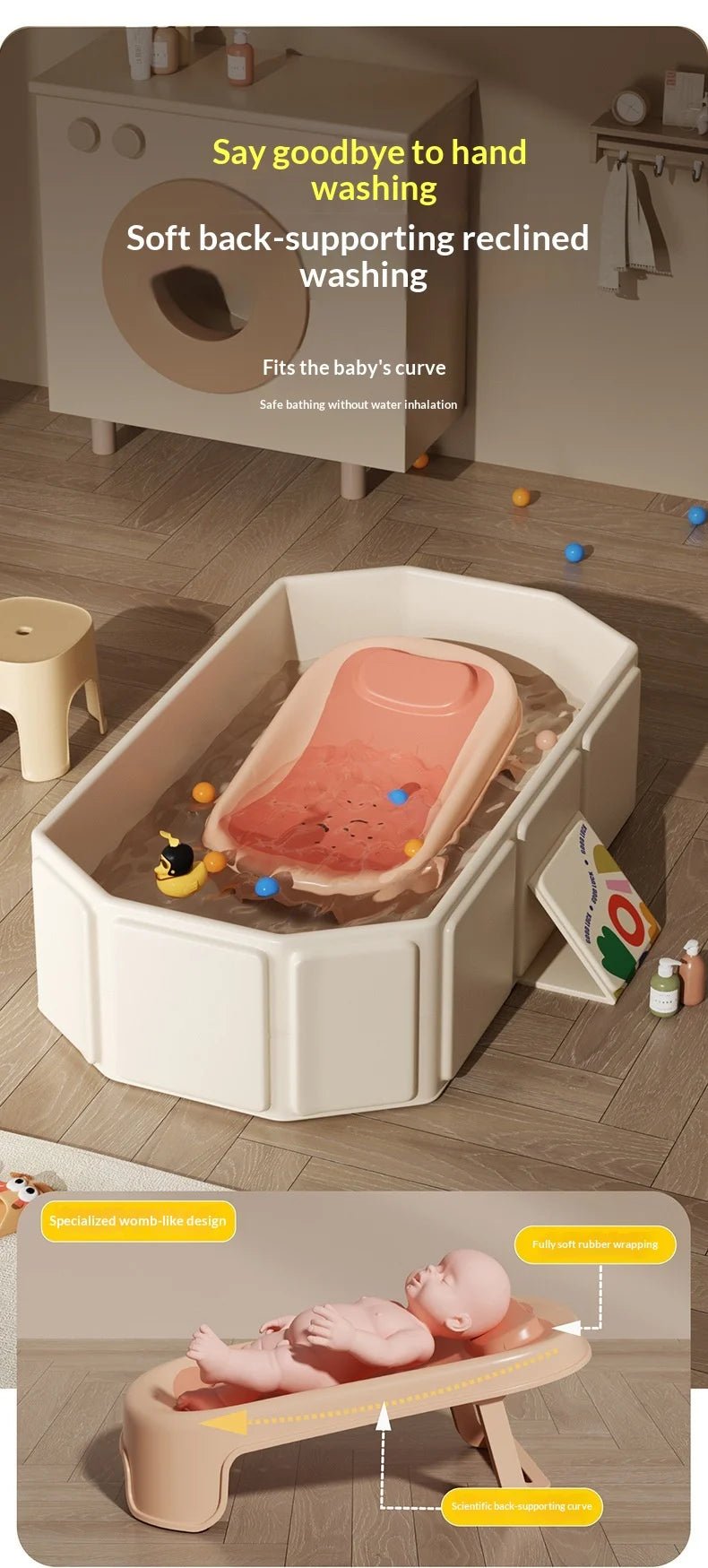 Grande Baignoire Bébé Pliable Tout-en-Un – Position Assise & Allongée, Garde au Chaud | 0-5 Ans