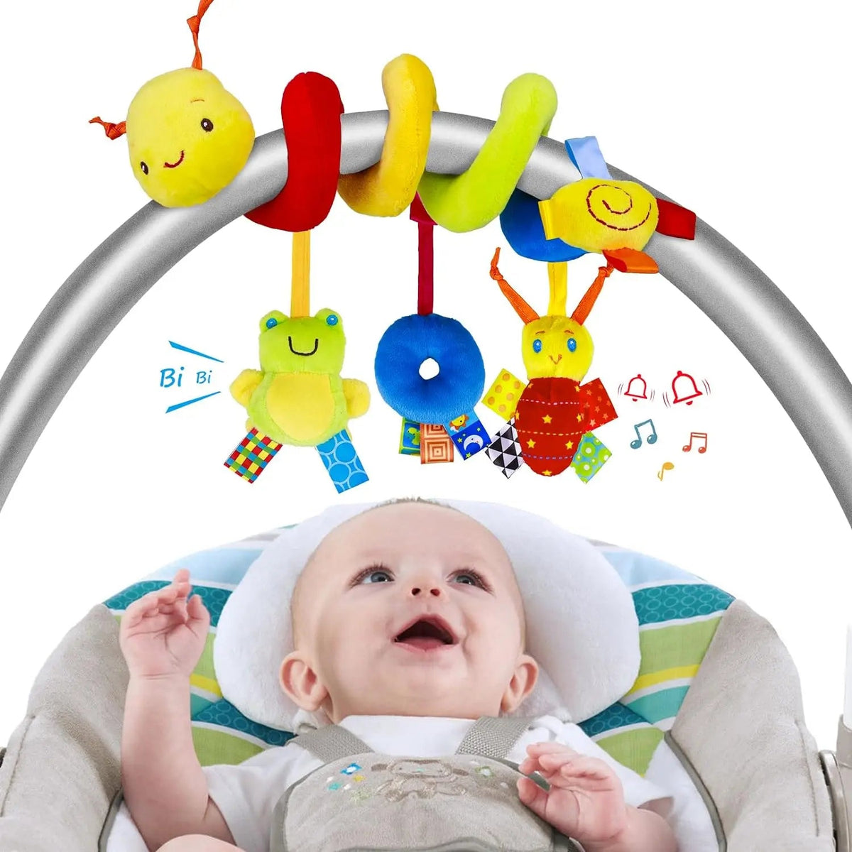Jouet Siège Auto Bébé Spirale Hochet – Peluche Suspendue Éveil Sensoriel 0-12 Mois