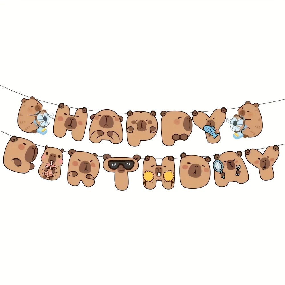 Capybara Birthday Decoration Kit – Foil Balloons & Happy Birthday Banner for Kids