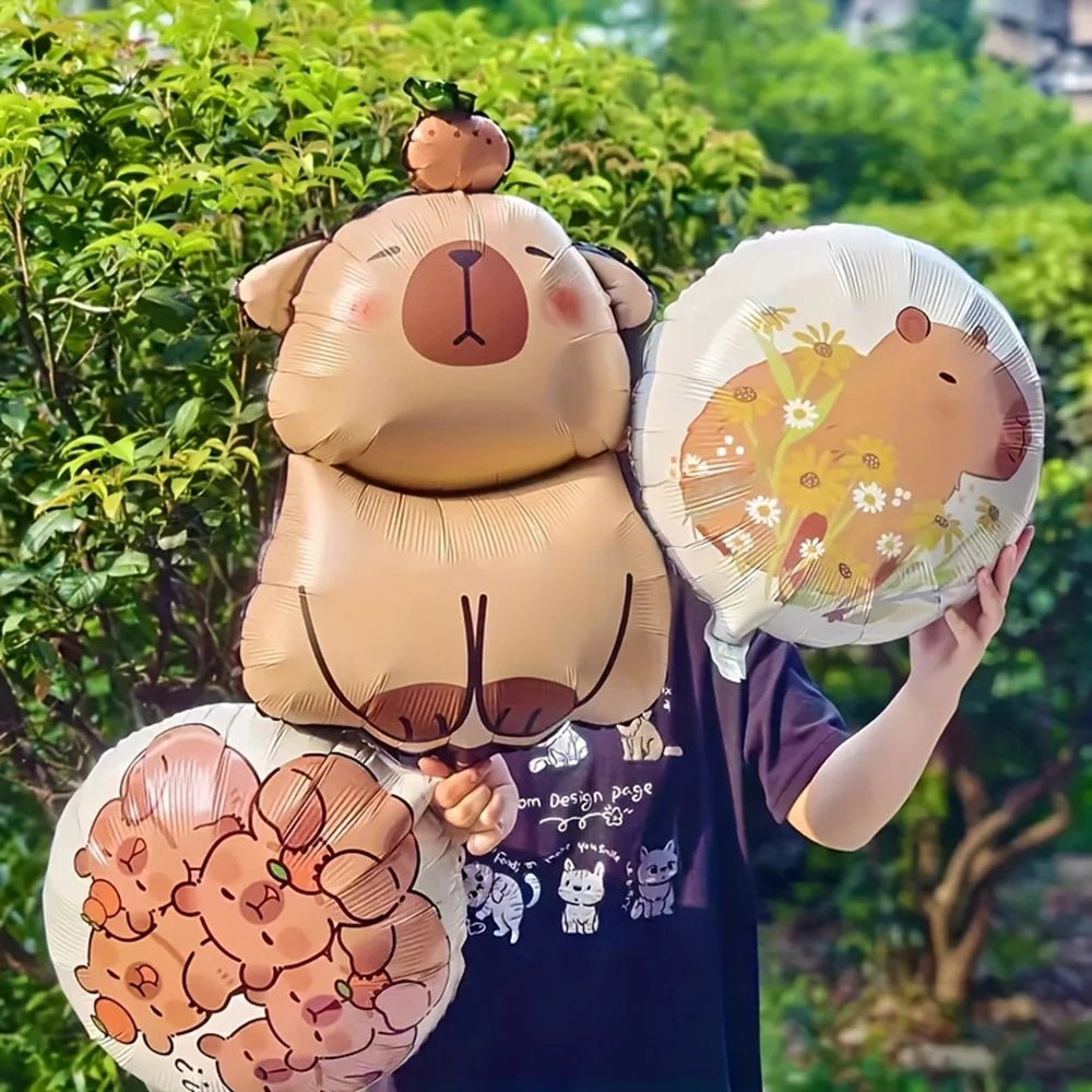 Capybara Birthday Decoration Kit – Foil Balloons & Happy Birthday Banner for Kids