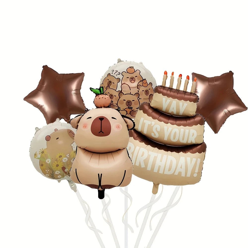 Capybara Birthday Decoration Kit – Foil Balloons & Happy Birthday Banner for Kids