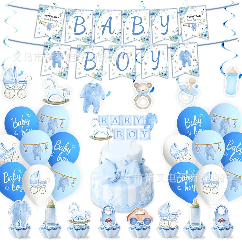 Blue Baby Shower Decoration Kit for Boys – Banner, Balloons, Garland & Cake Topper