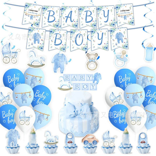 Blue Baby Shower Decoration Kit for Boys – Banner, Balloons, Garland & Cake Topper