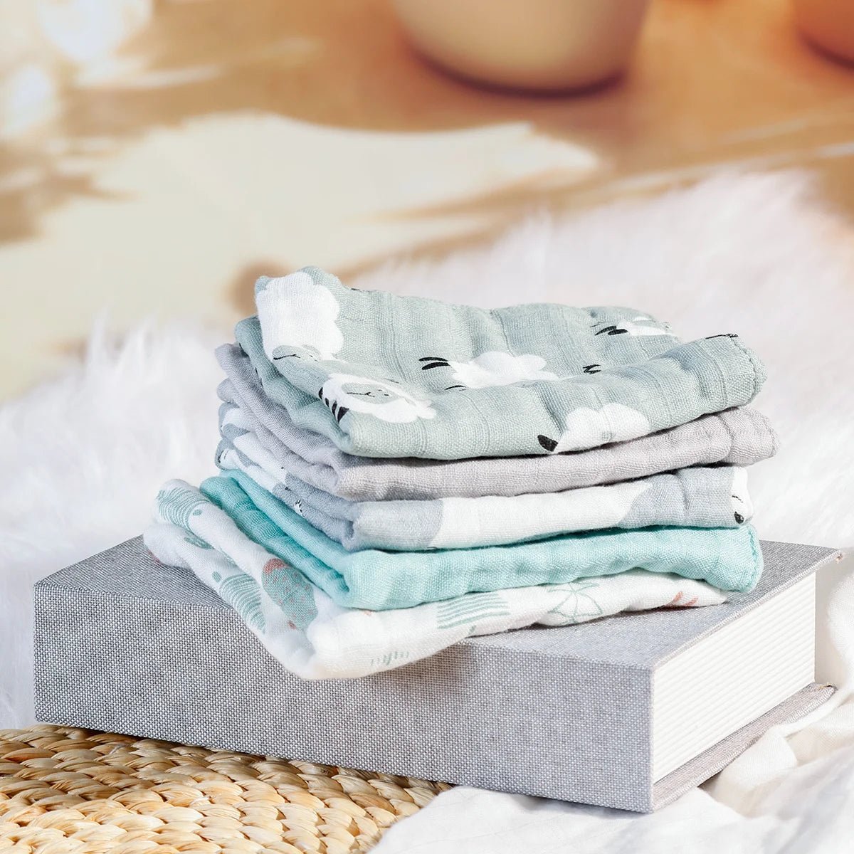 Lange bébé bambou — Lot 5 Mousseline Coton Bio Multifonction | Bavoir Couverture Lange Nouveau-né