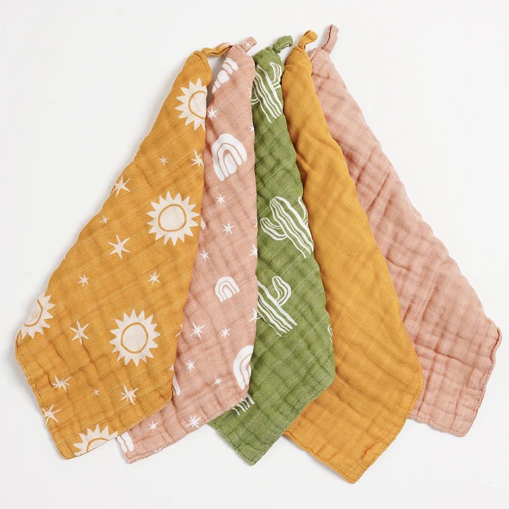 Lange bébé bambou — Lot 5 Mousseline Coton Bio Multifonction | Bavoir Couverture Lange Nouveau-né