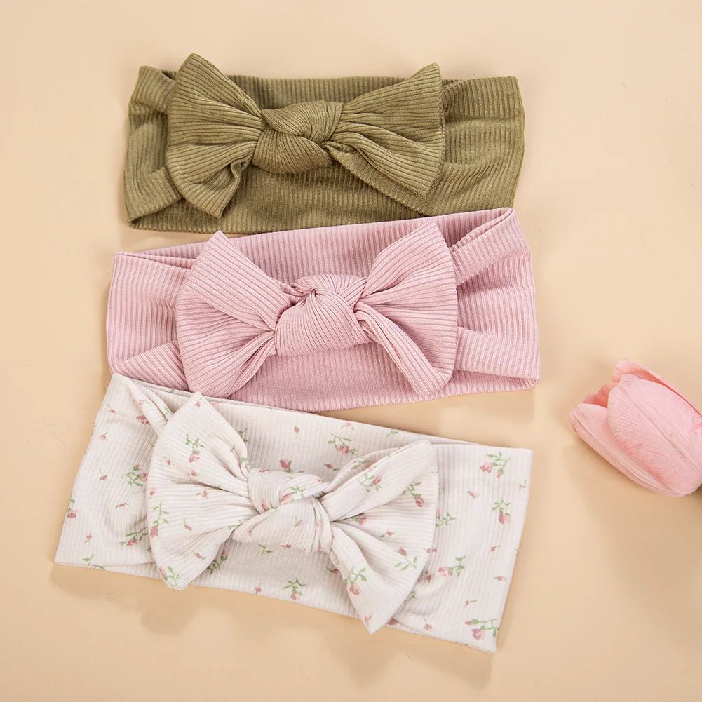 Lot 3 Bandeaux Bébé Fille Côtelés – Floral Cœur Marguerite Arc Vintage Accessoire Cheveux