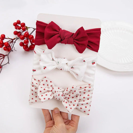 Lot 3 Bandeaux Bébé Fille Côtelés – Floral Cœur Marguerite Arc Vintage Accessoire Cheveux