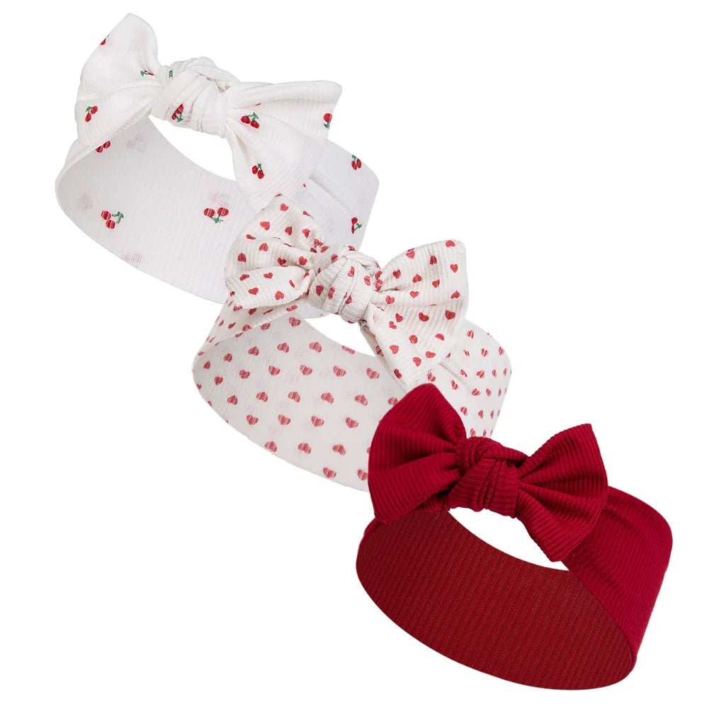 Lot 3 Bandeaux Bébé Fille Côtelés – Floral Cœur Marguerite Arc Vintage Accessoire Cheveux