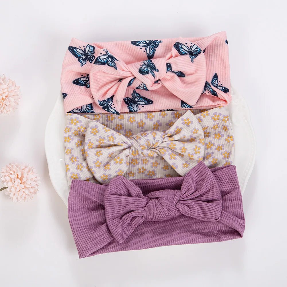 Lot 3 Bandeaux Bébé Fille Côtelés – Floral Cœur Marguerite Arc Vintage Accessoire Cheveux