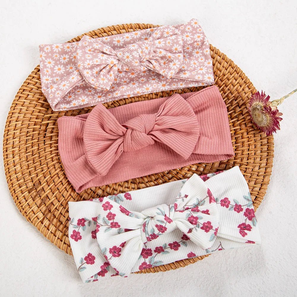 Lot 3 Bandeaux Bébé Fille Côtelés – Floral Cœur Marguerite Arc Vintage Accessoire Cheveux