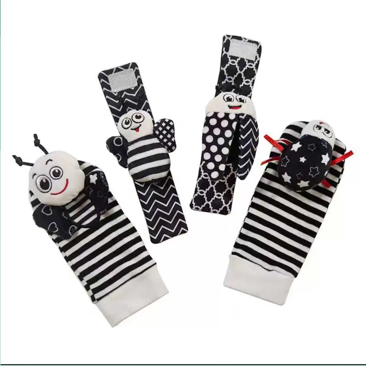 Lot 4 Hochets Poignet & Chaussettes Bébé Animaux – Jouet Éveil Sensoriel Naissance 0-24 Mois Garçon Fille