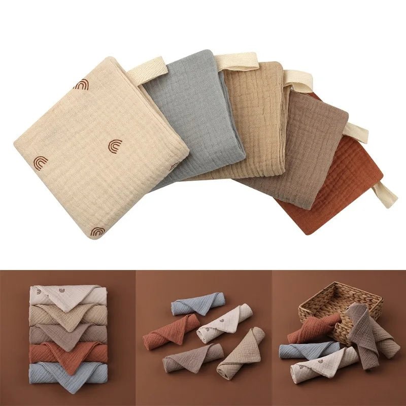 Lot 5 Carrés Mousseline Bébé Coton Doux – Débarbouillette Lavable Gant de Toilette Naissance Garçon Fille