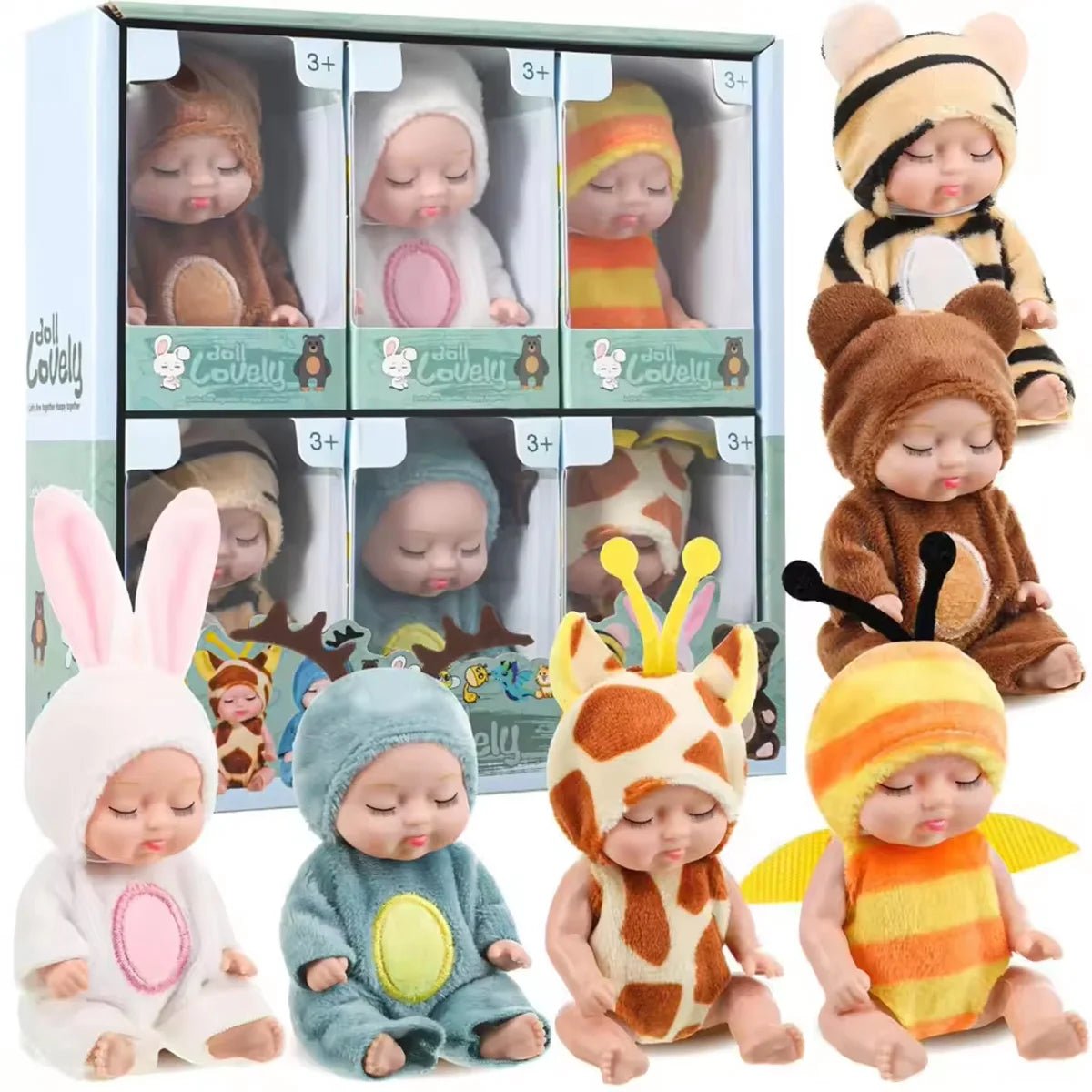 Mini Poupée Bébé Réaliste Animaux – Lot 1 ou 6 Pièces Jouet Fille Garçon Cadeau Anniversaire & Noël