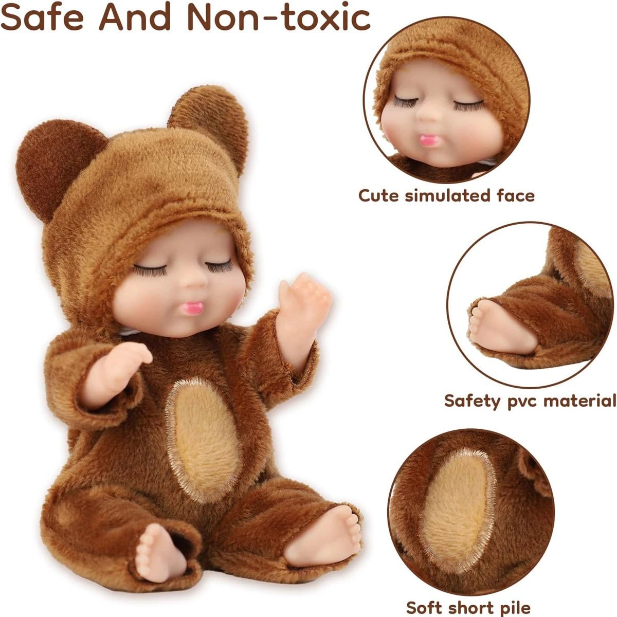 Mini Poupée Bébé Réaliste Animaux – Lot 1 ou 6 Pièces Jouet Fille Garçon Cadeau Anniversaire & Noël