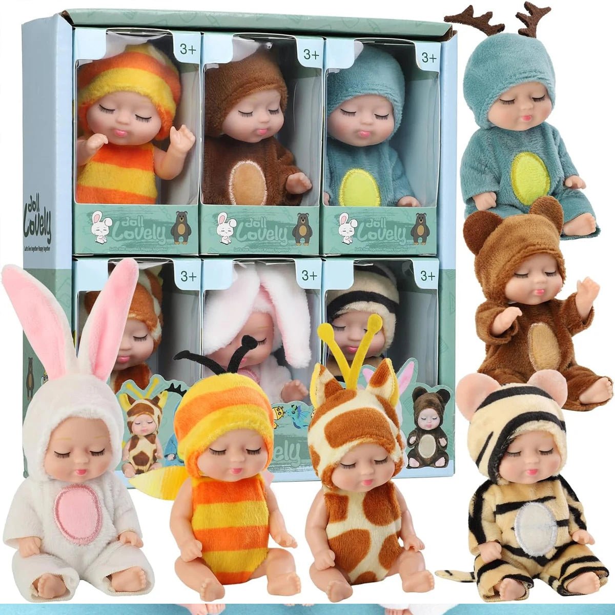 Mini Poupée Bébé Réaliste Animaux – Lot 1 ou 6 Pièces Jouet Fille Garçon Cadeau Anniversaire & Noël