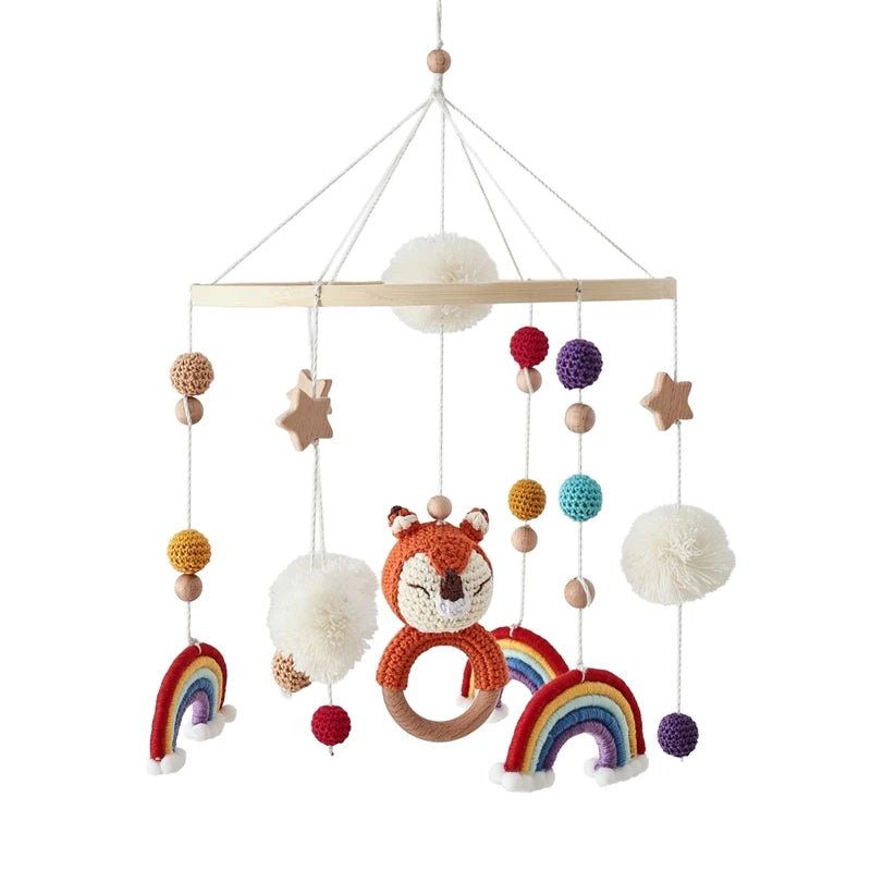 Mobile Lit Bébé Musical et Lumineux – Bois Naturel, Hochet Feutre Doux & Boîte à Musique Nouveau-Né