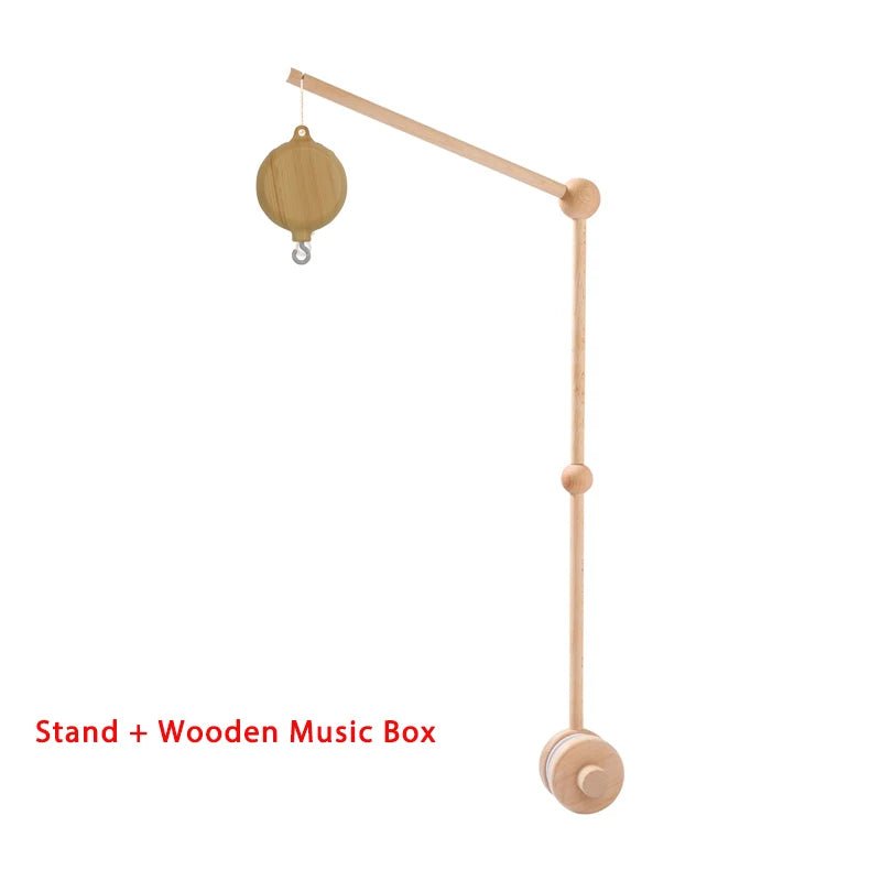 Mobile Lit Bébé Musical et Lumineux – Bois Naturel, Hochet Feutre Doux & Boîte à Musique Nouveau-Né