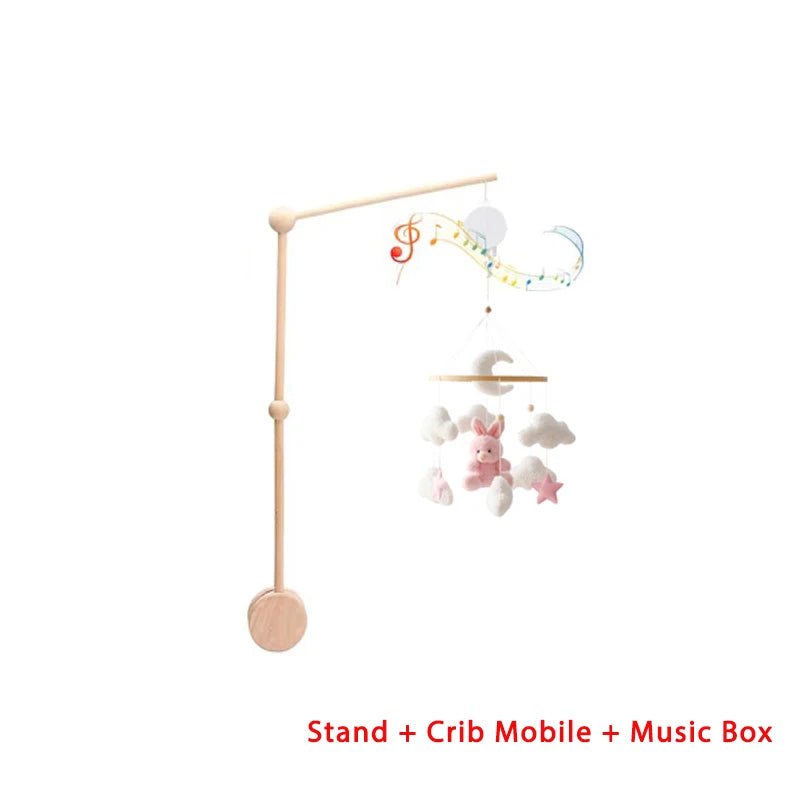 Mobile Lit Bébé Musical et Lumineux – Bois Naturel, Hochet Feutre Doux & Boîte à Musique Nouveau-Né