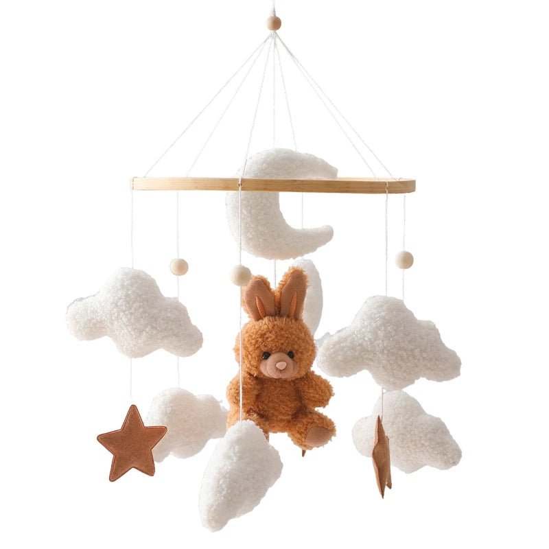 Mobile Lit Bébé Musical et Lumineux – Bois Naturel, Hochet Feutre Doux & Boîte à Musique Nouveau-Né