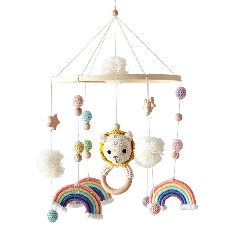 Mobile Lit Bébé Musical et Lumineux – Bois Naturel, Hochet Feutre Doux & Boîte à Musique Nouveau-Né
