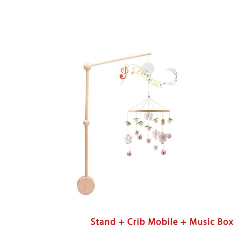Mobile Lit Bébé Musical et Lumineux – Bois Naturel, Hochet Feutre Doux & Boîte à Musique Nouveau-Né