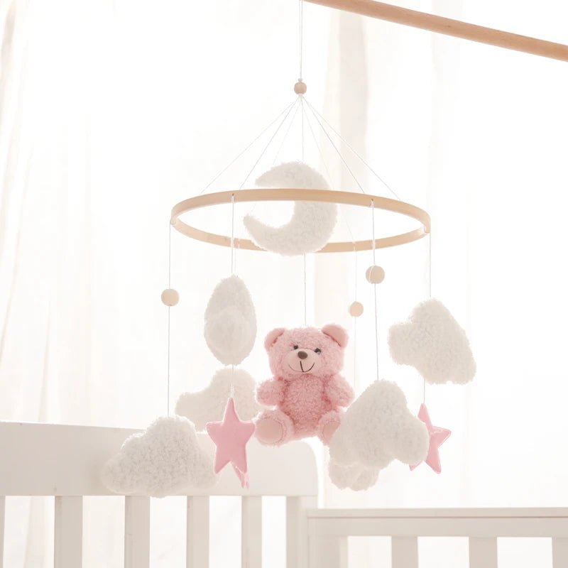 Mobile Lit Bébé Musical et Lumineux – Bois Naturel, Hochet Feutre Doux & Boîte à Musique Nouveau-Né