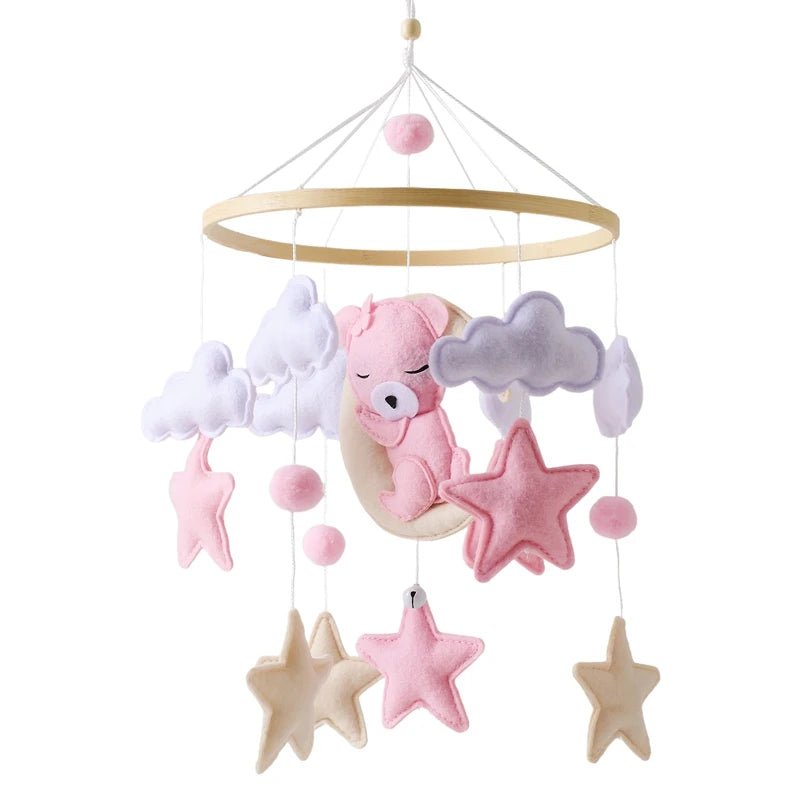 Mobile Lit Bébé Musical et Lumineux – Bois Naturel, Hochet Feutre Doux & Boîte à Musique Nouveau-Né