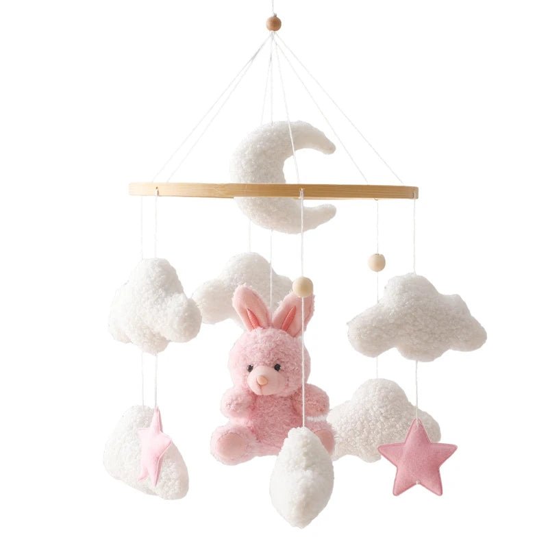 Mobile Lit Bébé Musical et Lumineux – Bois Naturel, Hochet Feutre Doux & Boîte à Musique Nouveau-Né