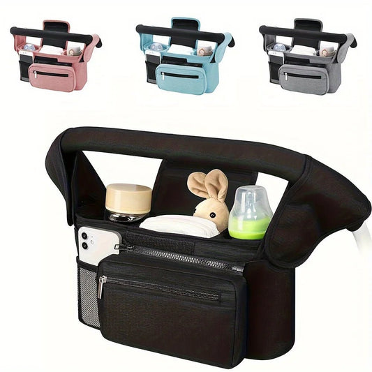 Organisateur de poussette avec sangle antidérapante – Porte-gobelet isotherme et pochette téléphone