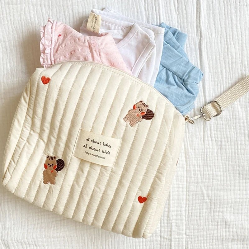 Organisateur de Sac à Langer pour Poussette – Motif Ours Brodé – Léger et Multifonction en Coton