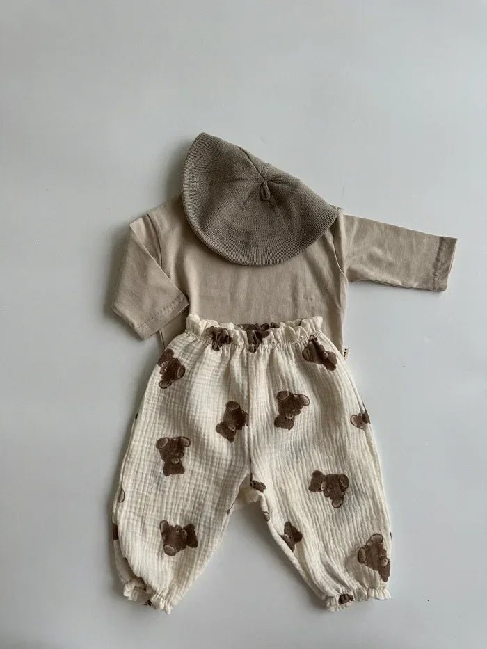 Pantalon Bébé Coton Bio – Mousseline Douce Imprimé Mignon Garçon & Fille 3-6M à 2-3 Ans