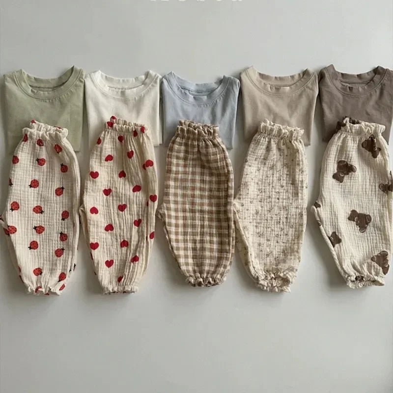 Pantalon Bébé Coton Bio – Mousseline Douce Imprimé Mignon Garçon & Fille 3-6M à 2-3 Ans