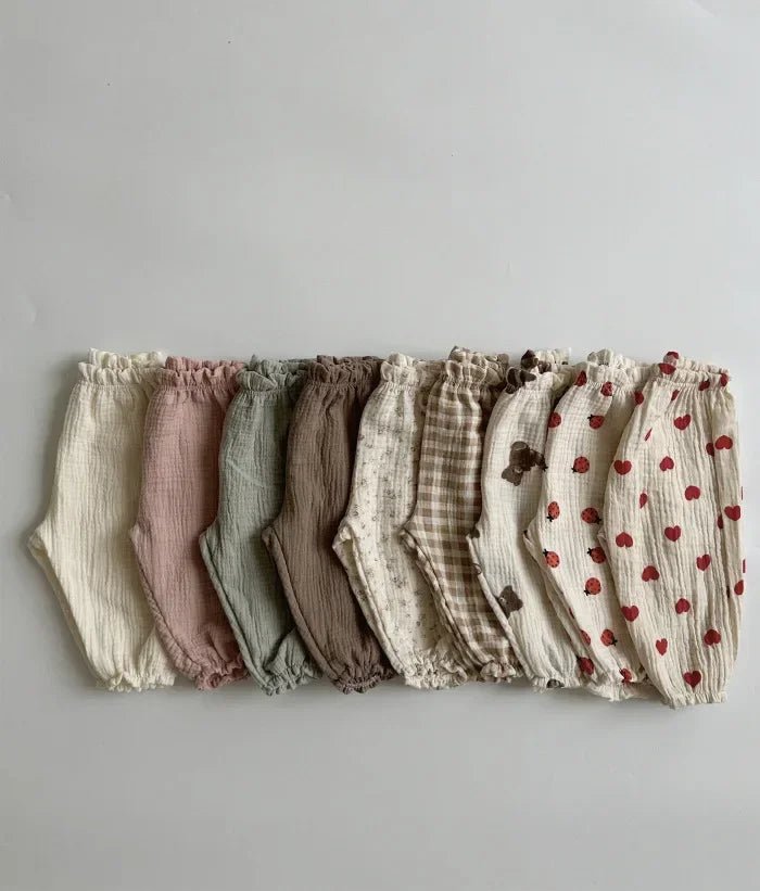 Pantalon Bébé Coton Bio – Mousseline Douce Imprimé Mignon Garçon & Fille 3-6M à 2-3 Ans